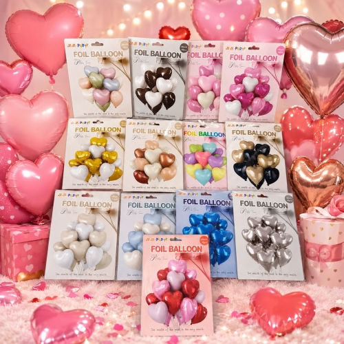 Set De 10pc Globos 18 Pulgadas Corazon Metalizado