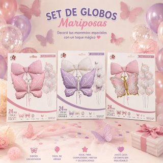 Set Globos Mariposas De Látex Y Metalizadas Aire O Helio