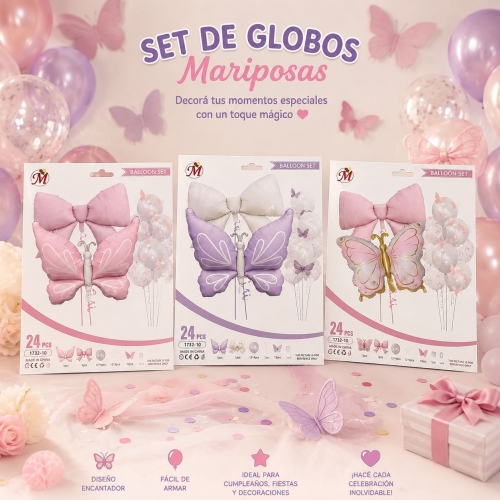 Set Globos Mariposas De Látex Y Metalizadas Aire O Helio