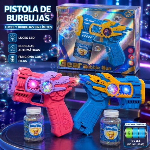 Pistola Lanza Burbujas Automática Engranajes Para Niños