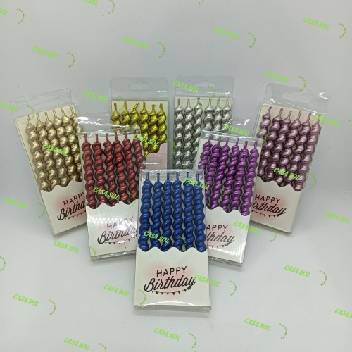 Pack 6 Velitas Cumpleaños Espiral Metalizadas Colores