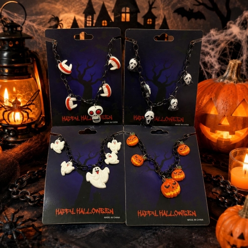 Collar Acero De Halloween Con Calabaza, Murciélago Y Fantasma