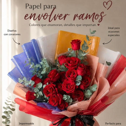 Papel Coreano Bopp Ideal Flores Traslucido Colores 20 Hoja（la paquete mismo color)