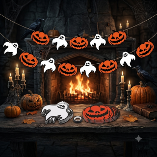 Banderin Halloween Calabaza Fantasma Cartel Guirnalda Cinta