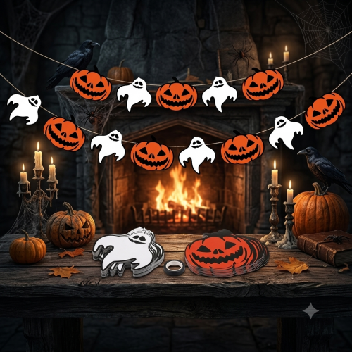 Banderin Halloween Calabaza Fantasma Cartel Guirnalda Cinta