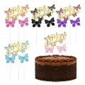4 Pcs Topper Para Torta Feliz Cumpleaños Mariposa Glitter